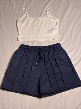 Navy Women's Pleated Drawstring Shorts Tank Top Set New Without Tags